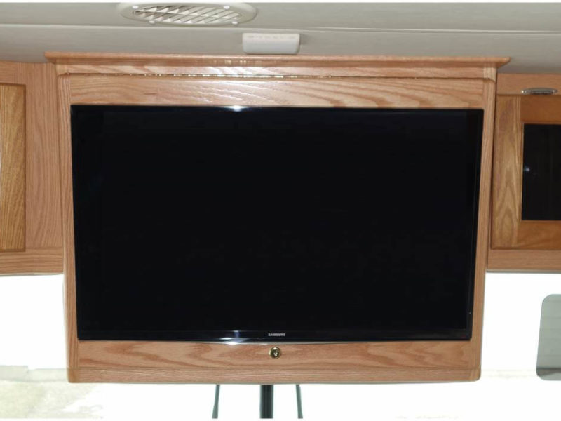 Front overhead TV door cabinet mount